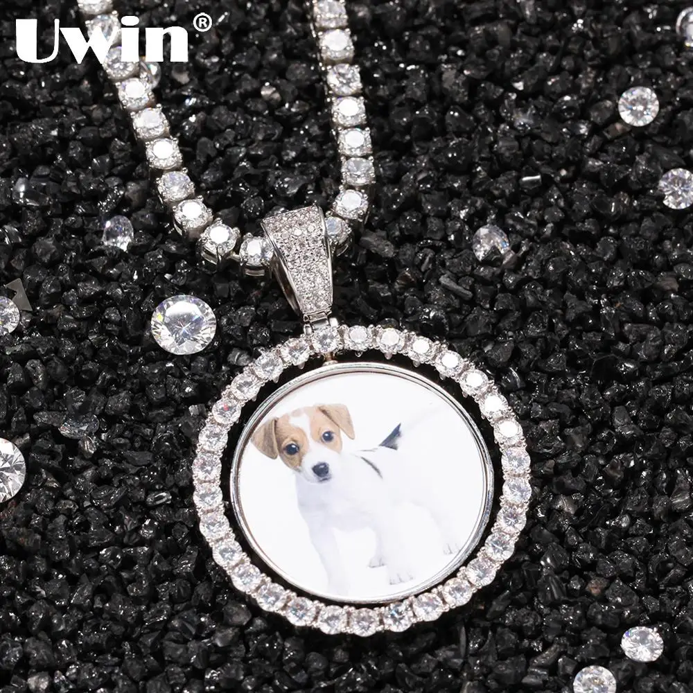 UWIN Custom Made Photo Round Medallions Cubic Zircon Pendant&Necklace Rotating double-sided Picture Pendants for Drop shipping