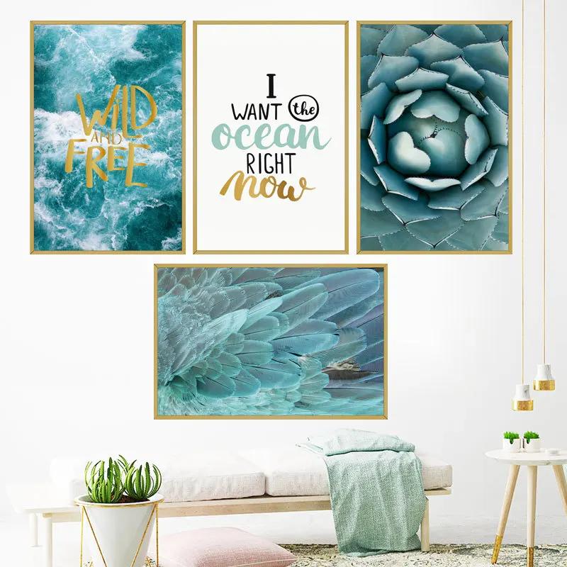 

4 PCS Blue Sea Photo Frame Wall sticker for Bedroom Living room Bedroom Wall Decorative Home Decor Vinyl Murals Stickers