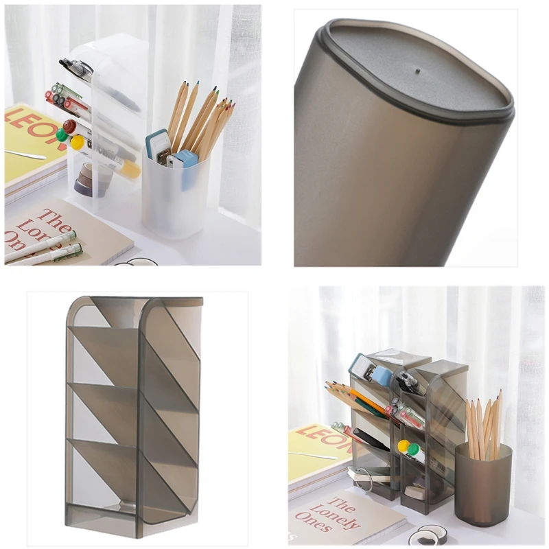 F3MA Creative 4-grid Transparent Matte Pen Cup Oblique Put-in Desktop Inclined Colored Pencil Display Holder Ideal for Home