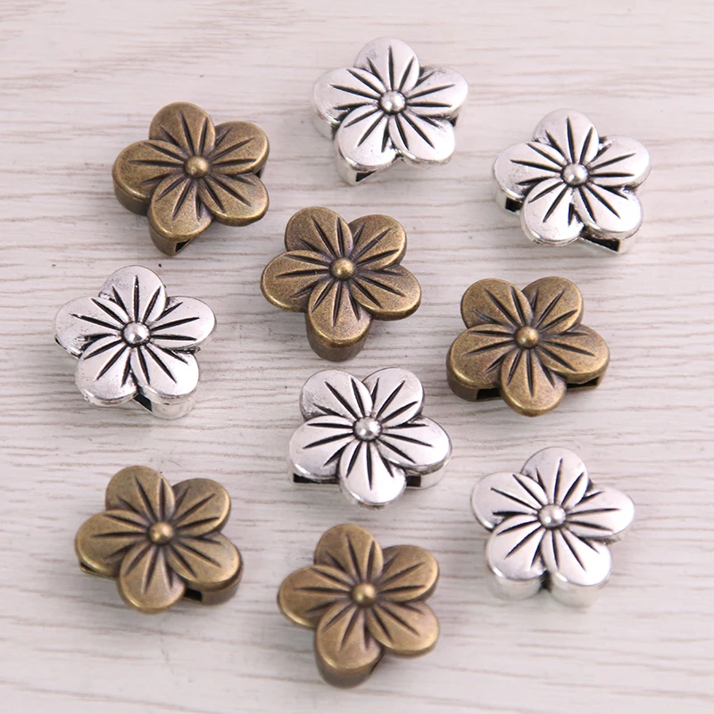 SWEET BELL 20pcs Two Color Flower Wheel Spacers Adapters Slider Spacer Jewelry Material Spacers For Jewelry Making For 10mm Cord