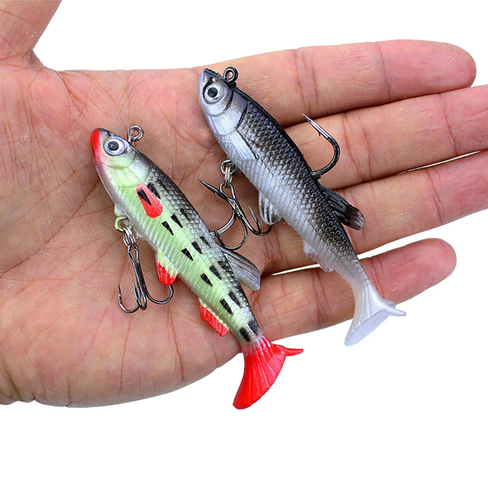 8cm 14g T Tail Soft bait Silicone Swimbaits Artificial Bionics Fish Wobblers shad Bass pike Carp Fishing Lure jig head 3D eyes