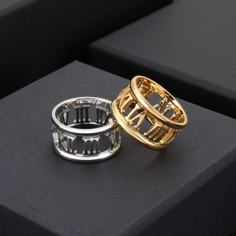 HaoYi Stainless Steel Roman Numeral Ring For Men Women Gold Silver Color Fashion Band Jewelry Gift