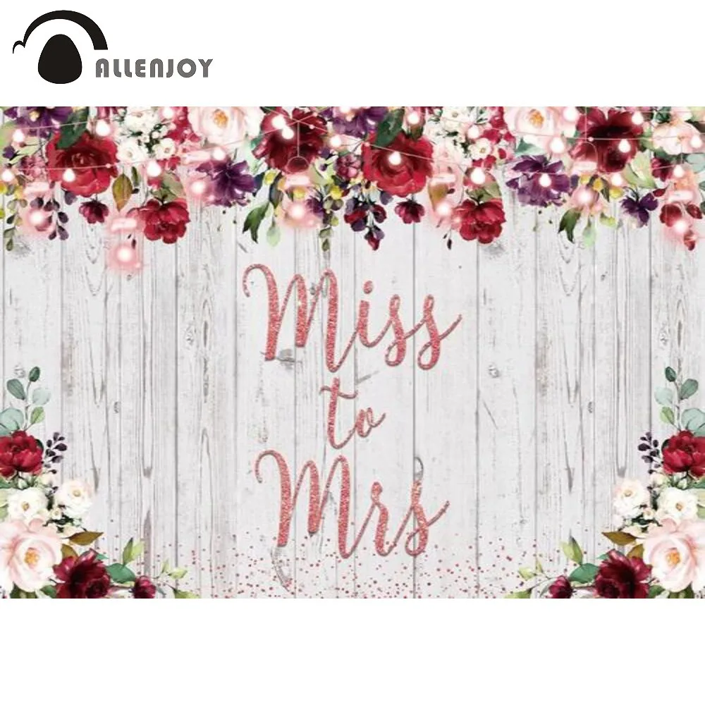 

Allenjoy Wedding Ceremony Backdrop Miss to Mrs Wooden Flowers Glitter Lights Red Sands Marriage Background Photobooth Photo Zone