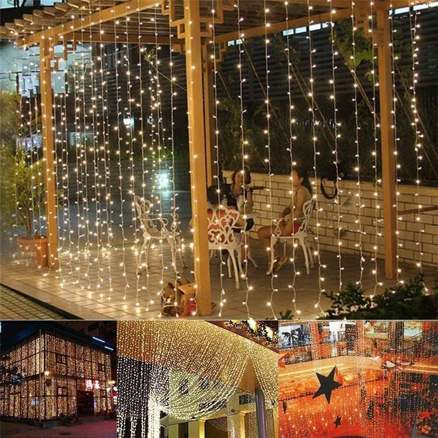 220v ue plug led cortina luzes da corda guirlanda 3x 1/3x3m natal fadas luzes do icicle para a festa de casamento do jardim decoração de natal