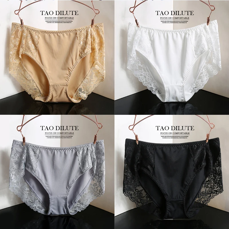 Women Lace Panties 2021 Sexy Thin Mesh Lace Hollow Out Large Size Underwear for Women New Milk Shreds Silky Comfortable Briefs