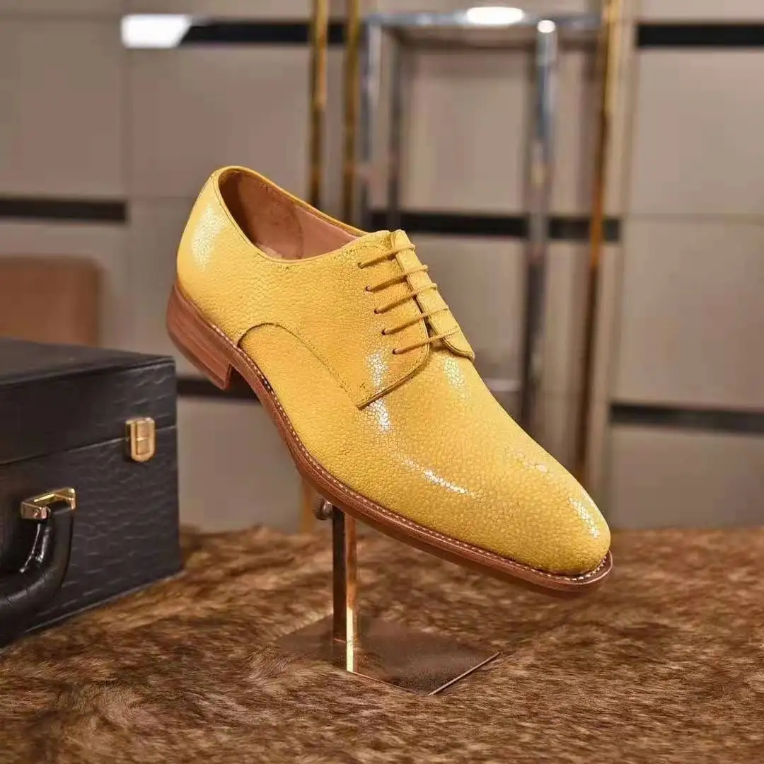 Genuine Stingray fish skin men business official shoe with cow skin shoe sole and lining yellow 2021 new shoes best quality