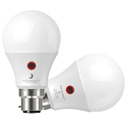 Pack of 2, B22, 9W Dusk to Dawn LED DayLight Sensor Bulb with Dual Photosensors, Automatic ON/OFF Night Light, Security Light