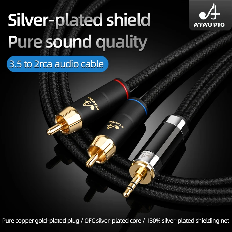 HIFI OFC посеребренный aux 3,5 мм разъем для гарнитуры к 2rca аудиосигнальному кабелю компьютерное и аудиосоединение