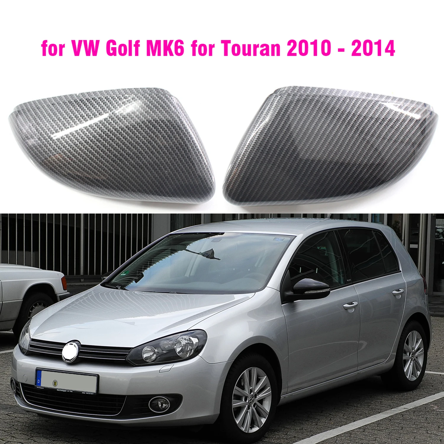 Czarna błyszcząca osłona lusterka z włókna węglowego Osłona lusterka wstecznego Części zamienne do VW Volkswagen Golf 6 MK6 dla Touran