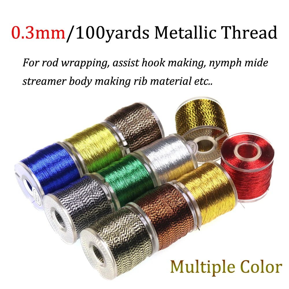 Bimoo 100yards Metallic Thread for Rod Wrapping Reparing Nymph Streamer Rib Fly Tying Jig Hook Making