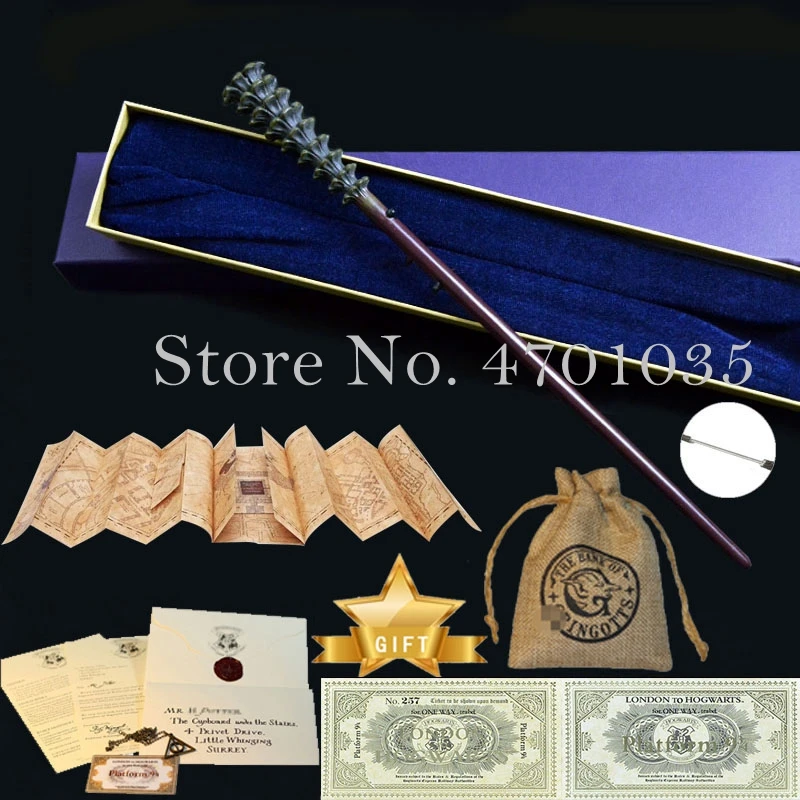 33 Kind Magic Wands with Map Letter Tickets Coins Bag With Ribbon Box