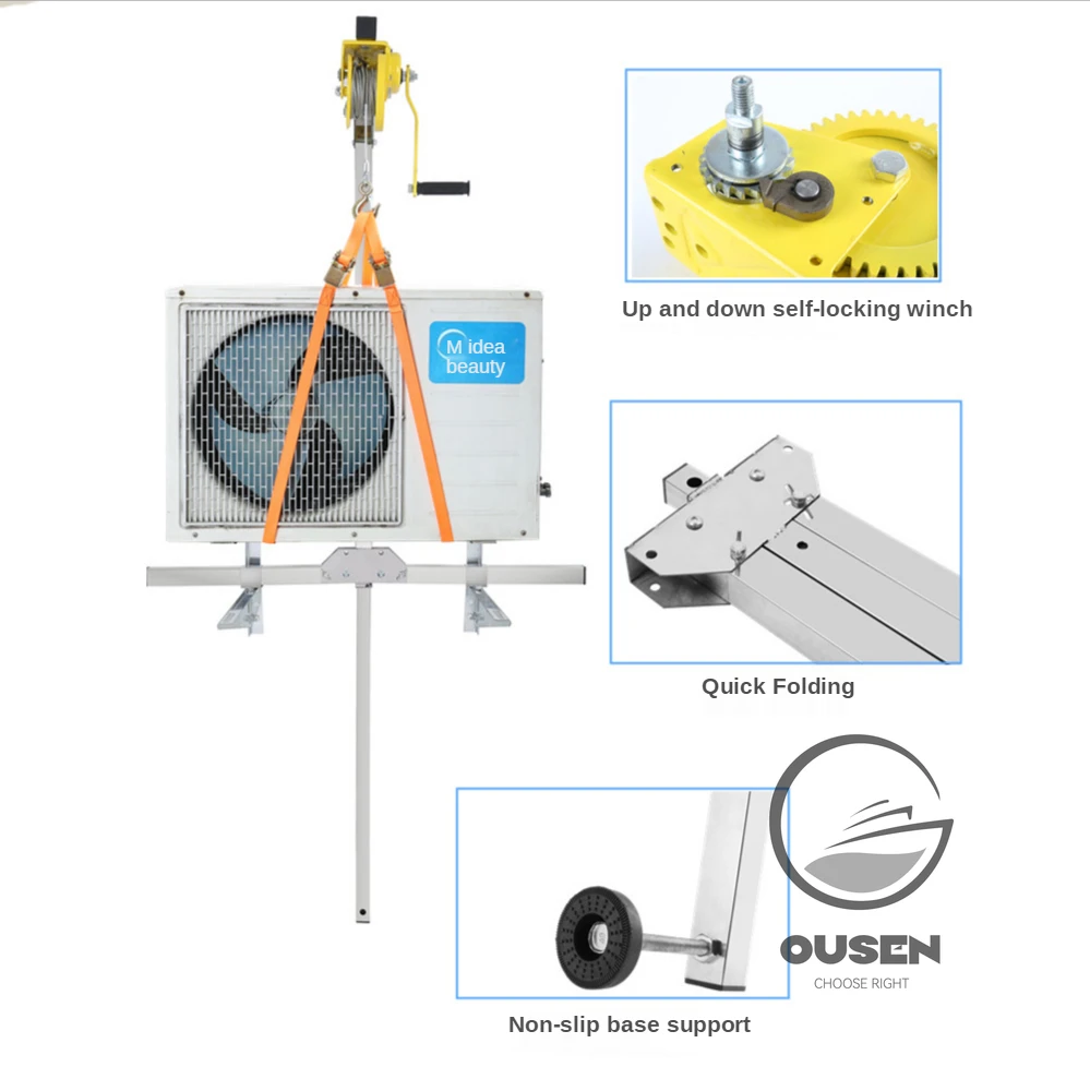 Manua Stal nierdzewna, instalacja zewnętrzna Narzędzie do podnoszenia Żuraw składany, samoblokujący klimatyzator z ręczną wciągarką
