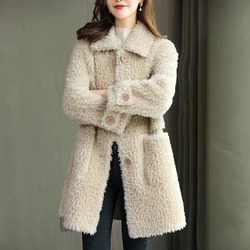 2023 Women Winter New Grain Wool Sheep Shearing Coat Women's Mid-length Korean Wool Fur Coat Femme Female Jacket warm Overcoat