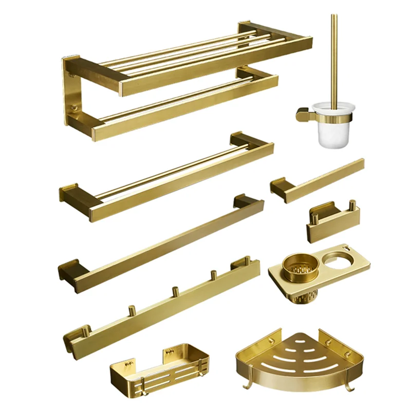 

Brushed Gold Bathroom Accessories Set Bathroom Hardware Kit Towel Rack Bathroom Rack Toilet Paper Holder Toilet Brush Holder