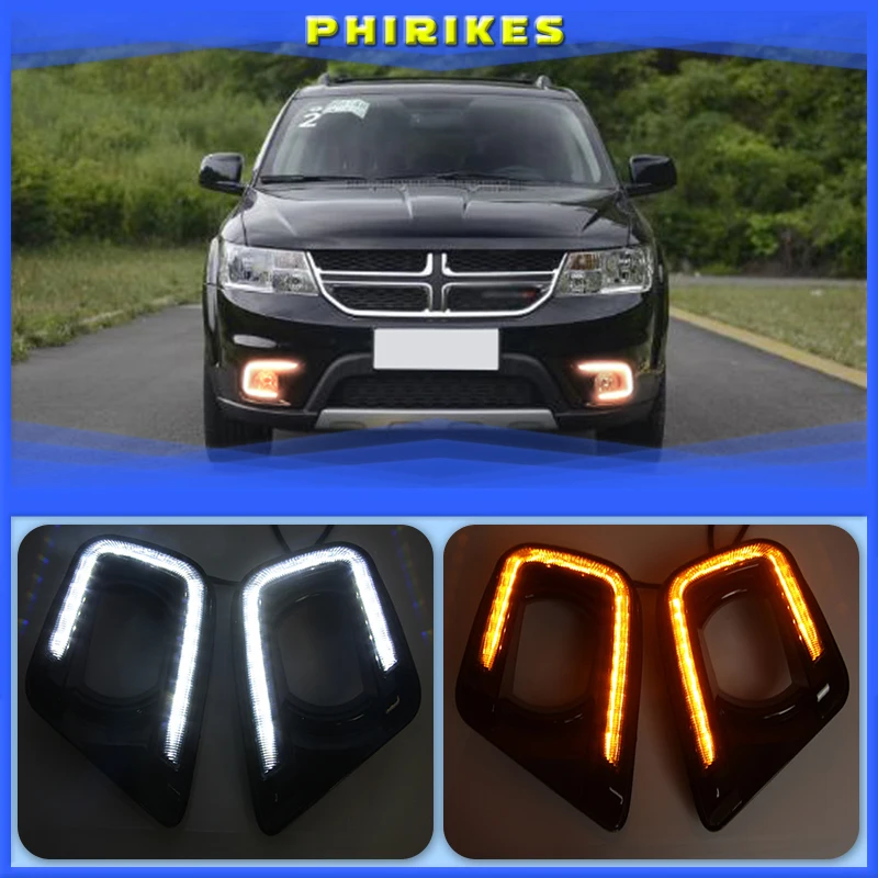 

LED Daytime Running Light For Dodge Journey Fiat Freemont 2014 2015 2016 Yellow Turn Signal Relay DRL Fog Lamp Decoration