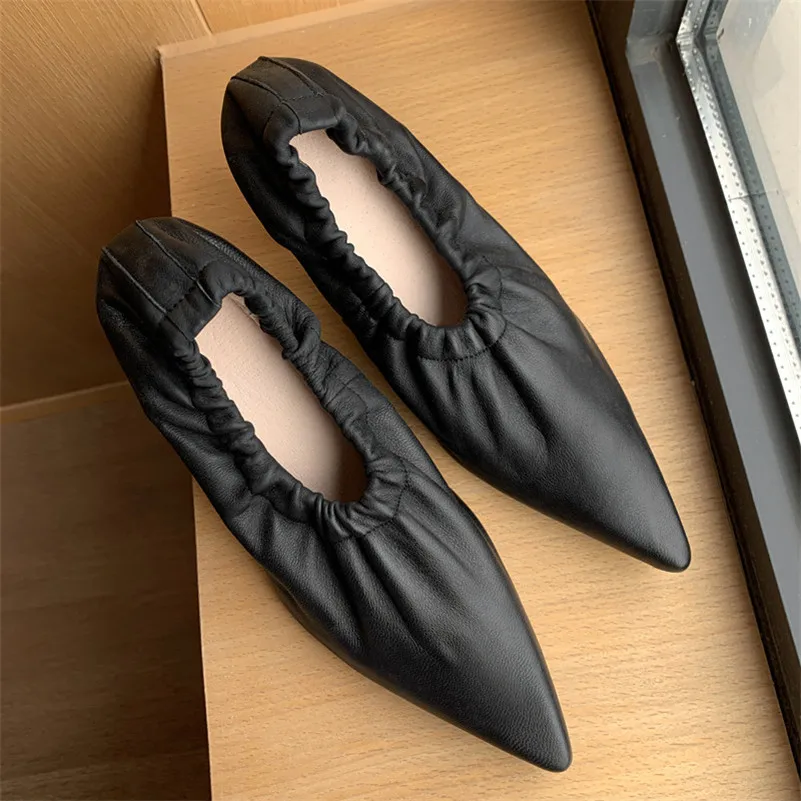 Meotina Women Shoes Real Leather Pointed Toe High Heels Pleated Stiletto Heel Pumps Sheepskin Ladies Footwear Black Big Size 40