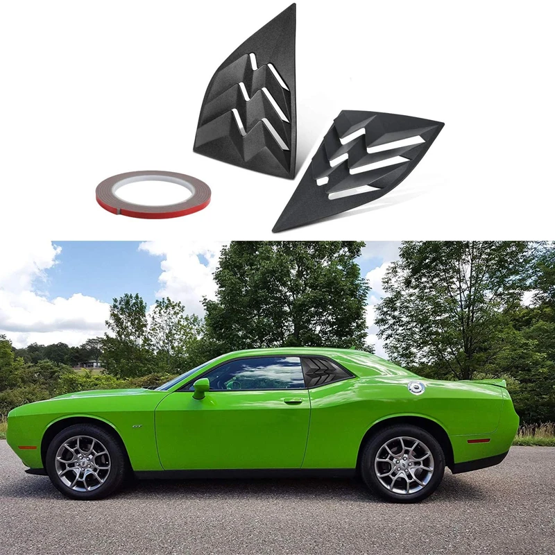 Rear Side Window Scoop Louvers For 2008-2021 Dodge Challenger , ABS Window Visor Cover, Sun Rain Shade Vent Matte Blackr (2PCS )