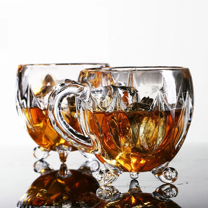 210ml Crystal Glass Tea Coffee Water Cup Transparent cup Home Milk flower tea Juice Glasses Cups Mug with Handle for Gifts