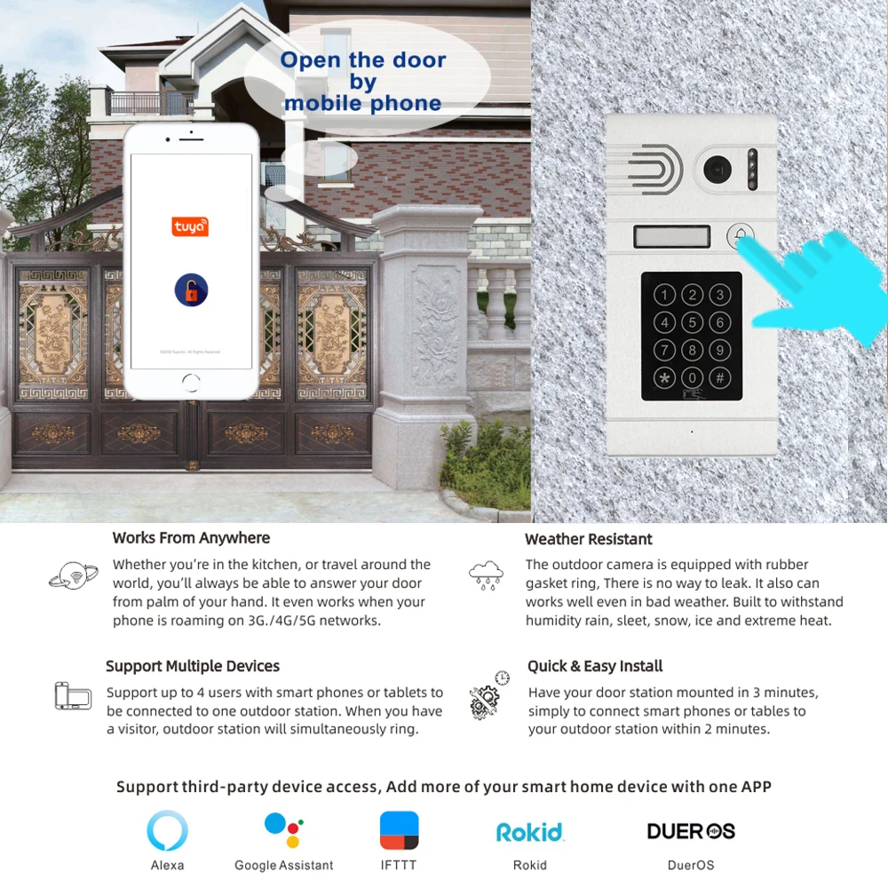 Tuya casa inteligente app controle remoto wifi ip vídeo porteiro telefone da porta de controle acesso código detecção movimento teclado + cartão ic