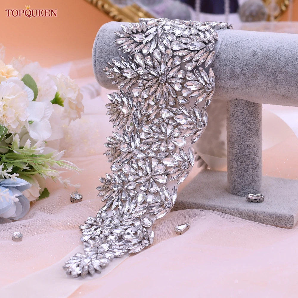 TOPQUEEN S15 Bridal Wedding Dress Belt Sparkly Jeweled Belts Rhinestones for Women Dresses Bridesmaid Beaded Female Waist Sash