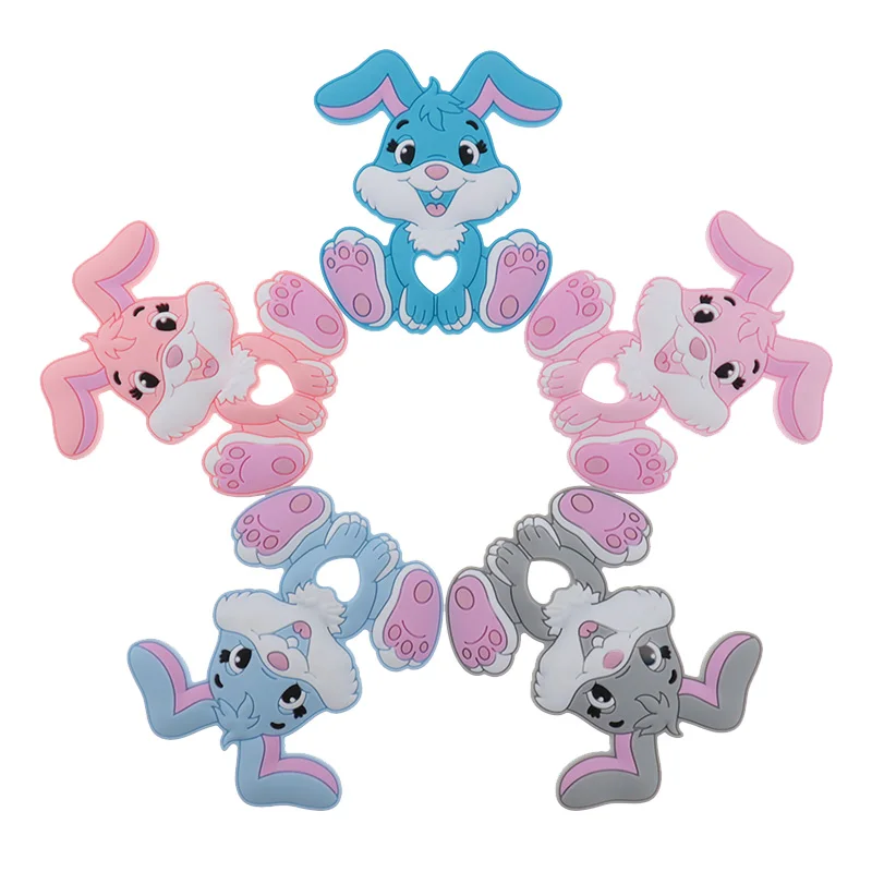 Fkisbox 10pc Rabbit Silicone Baby Teether BPA Free Rodent Cartoon Bunny Animals Pendant Teething Pacifiers Chain DIY Shower Gift