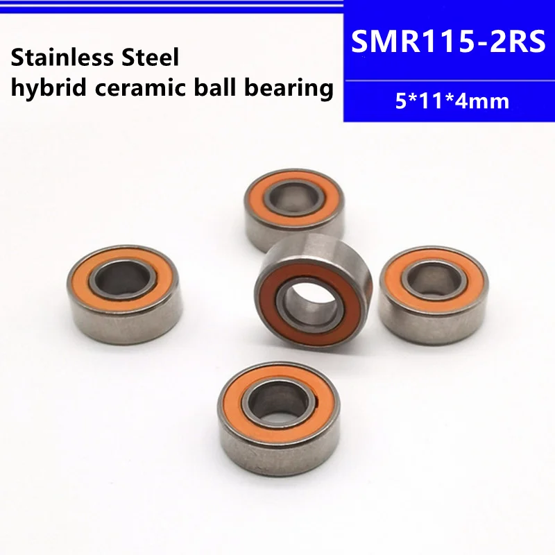 10pcs/50pcs SMR115-2RS 5*11*4mm Stainless Steel Hybrid Ceramic Ball Bearing fishing gear 5x11x4 mm SMR115C-2RS ABEC-7