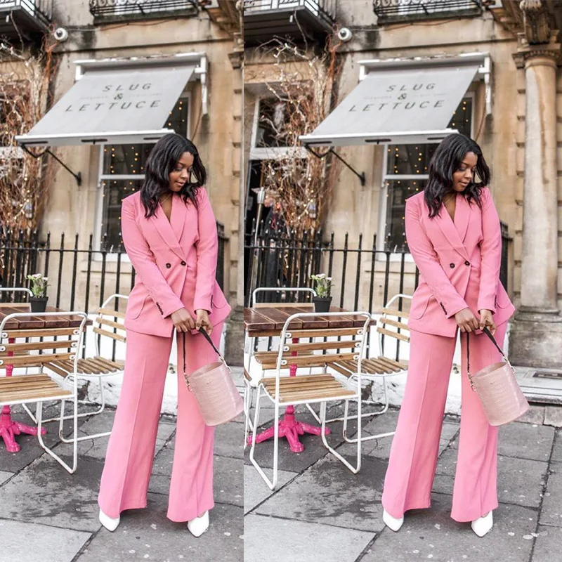 Fashion Pink Women Suits 2 Pieces Peaked Lapel Streetwear Casual Daily Office Lady Jacket Custom Made Blazer