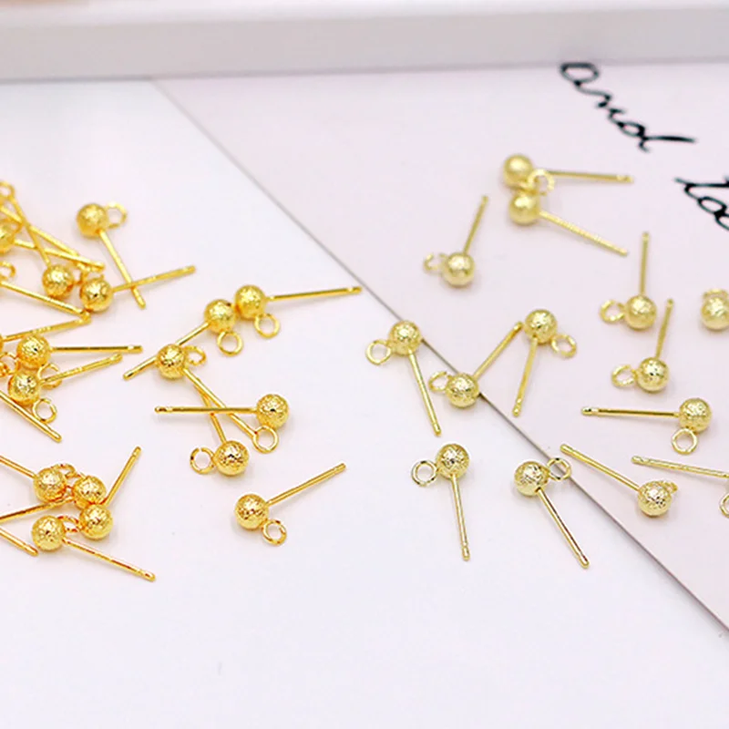 

Promotion 18K 14K True Gold Color-Preserving Copper 4MM Ball Bead Stud Earring Pins DIY Jewelry Making Findings Accessories