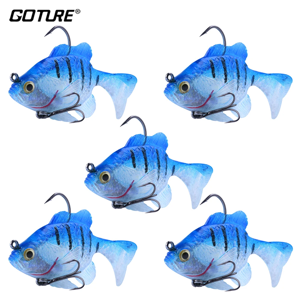 

Goture 5 Pcs/lot Fishing Lures Swimbait 8.3cm 20.5g Soft Silicon Tail Jig Head Bluegill Appearance Fishing Baits