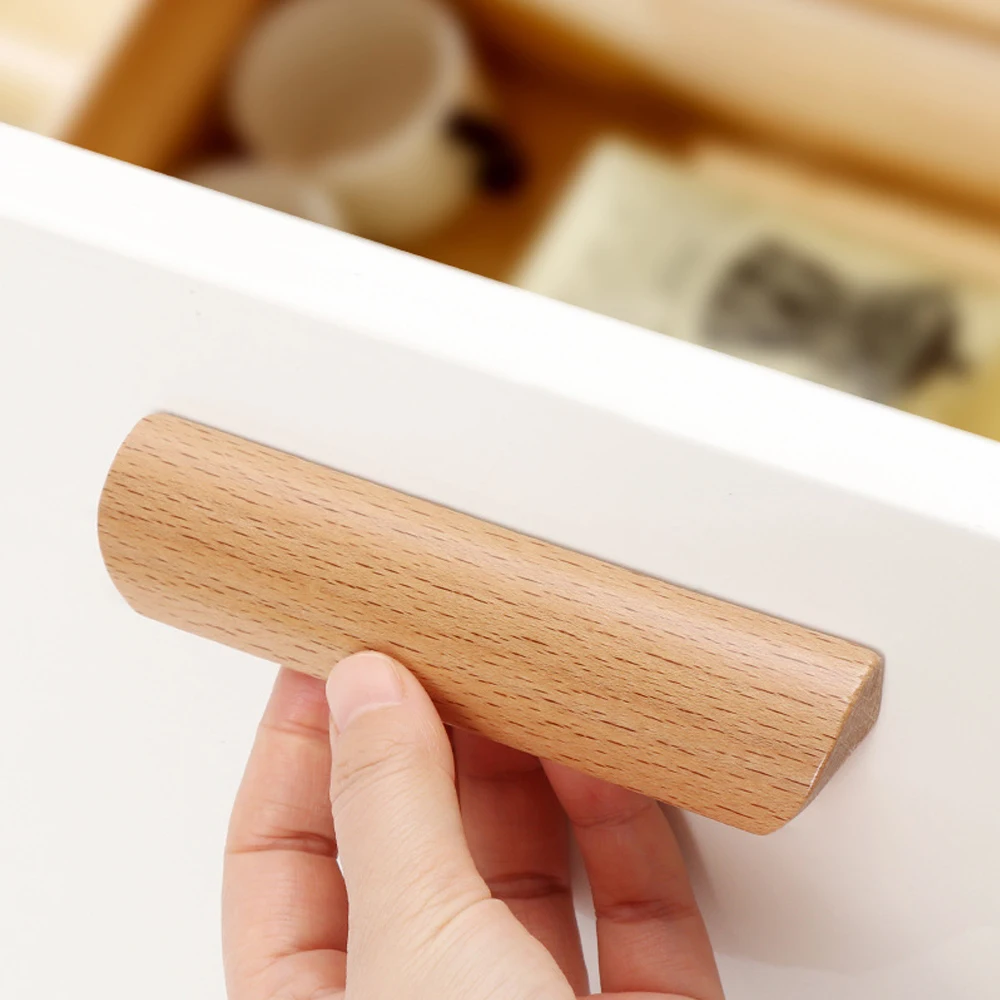 Wooden Furniture Handle Drawer Pulls Nordic Cabinet Solid Wood Handles Environmental Friendly Wardrobe Knob with Mounting Screws