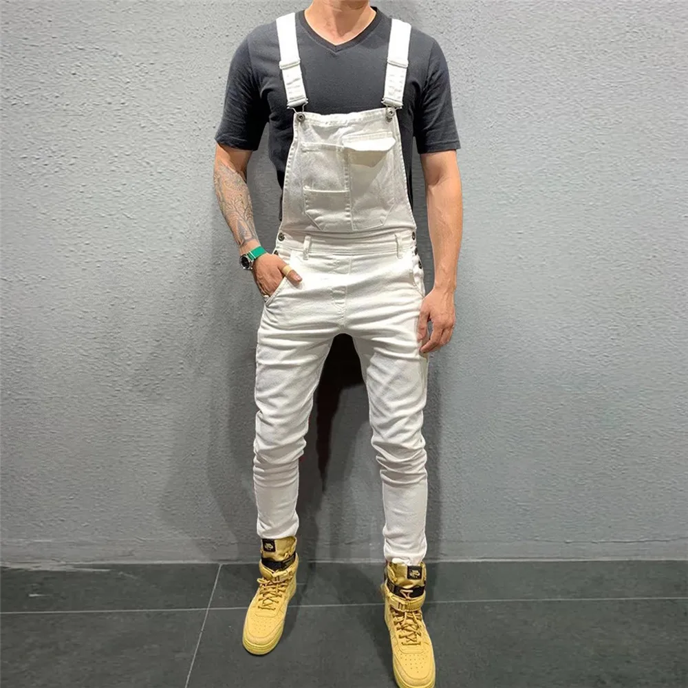 Men\'s Denim Dungaree Bib Overalls Jumpsuits Moto Biker Jeans Pants Trousers Plus Size Mens Casual Overalls