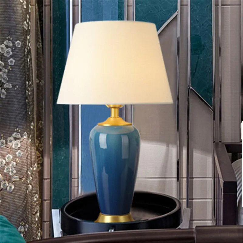 Modern Blue Ceramic Table Lamp Foyer Study Guest Bed Room Luxury Simple Desk Reading Night Light 190123