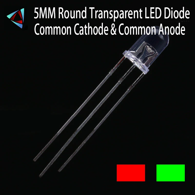 30Pcs LED 5MM Red Green Common Cathode& Anode High Brightness Transparent Round Bi-Color Light-Emitting Diode