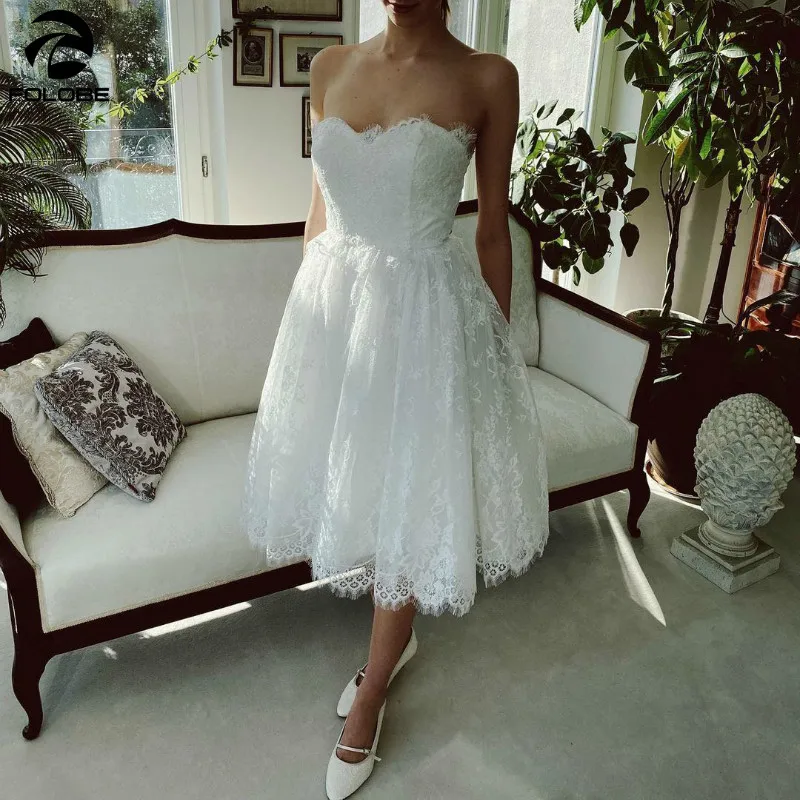 Robe de mariée courte en dentelle, Simple, sans manches, ligne a, Chic, sur mesure, bon marché, nouvelle collection, 2021