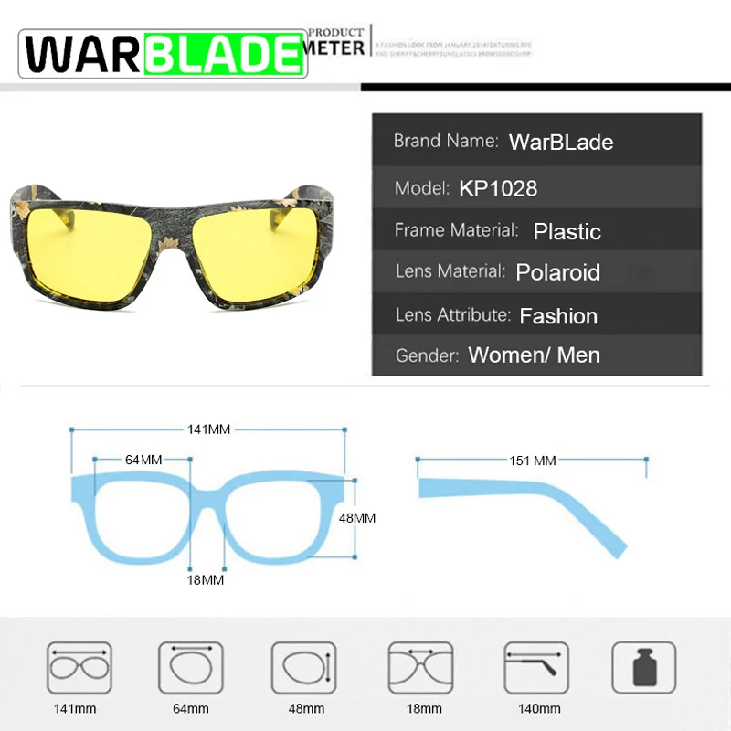 WaraBLade Night Vision Glasses Male Anti-glare HD Polarized Sunglasses Men Women Driving Glasses Yellow Driver Eyewear 1028