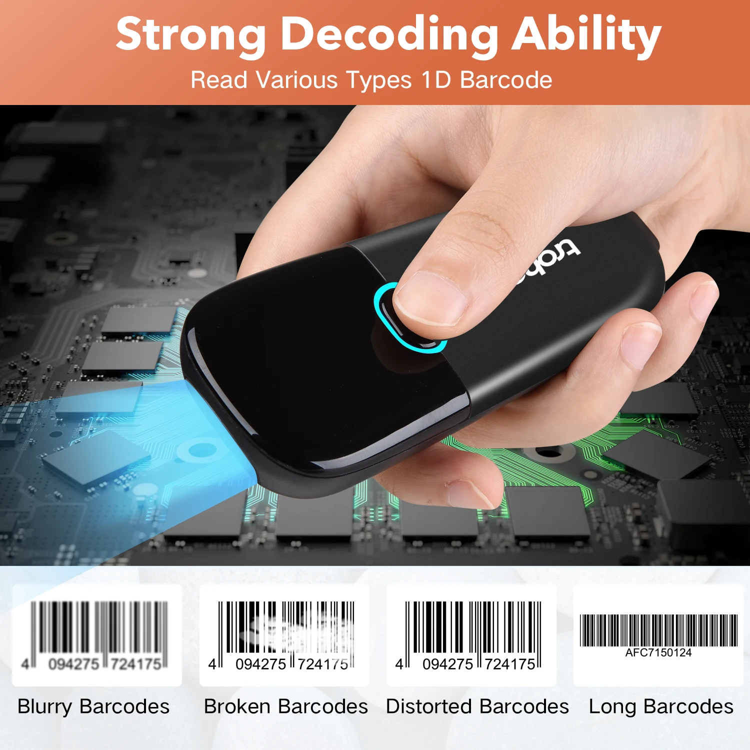 Wireless Barcode Scanner 2D/1D Bluetooth-compatible Function 1D /2D Scanner 2.4GHz Wireless & Wired Connection Barcode Reader