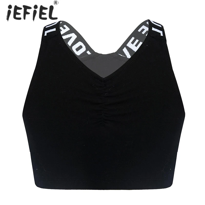 

Girl Racer Back Cotton Sport Training Sport Top Bra Letter Print Solid Color Wide Strap Underwear Seamless Layered Crop Top