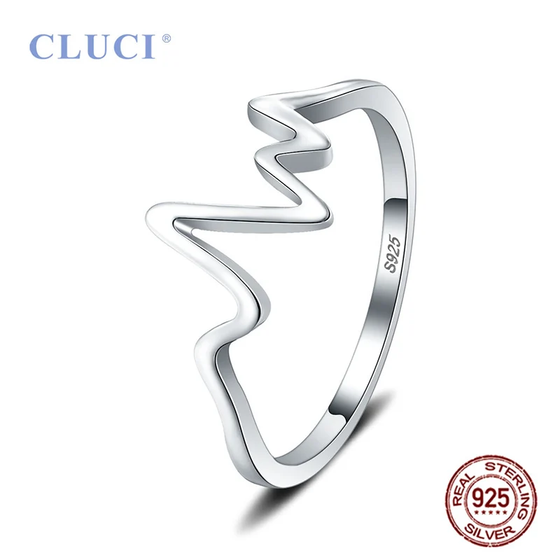 CLUCI Hot Sale Silver 925 Lifeline Pulse Heartbeat Ring Jewelry for Women 925 Sterling Silver Gift Heartbeats Wave Ring DR1019SB