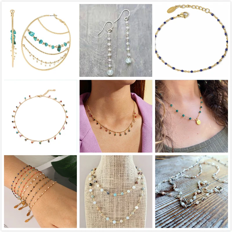 1 Meter Gold Plated Column Stone Chain Crystal Beads Copper Chains for Jewelry Making DIY Necklace Bracelet Anklet Accessories