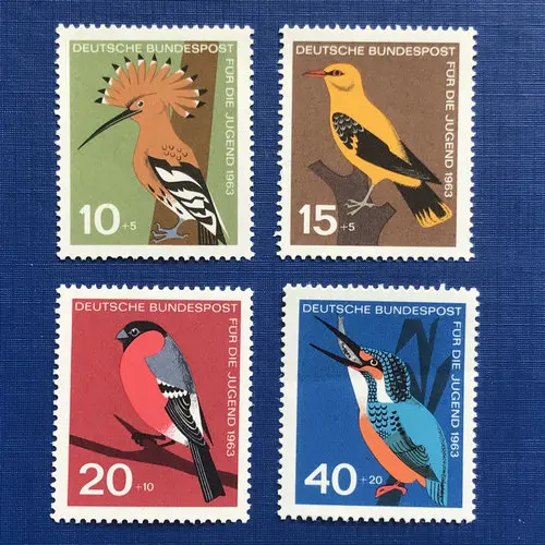 4Pcs/Set New Germany Post Stamp 1963 Protected Birds Postage Stamps MNH