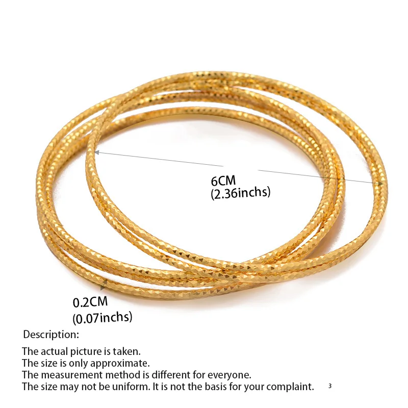 24k 6-12Pcs Girl Gold Color Dubai Bangles Kids Ethiopian Bracelet Africa Arab Jewelry Bracelet Gift Bangles 6cm Inside Diameter