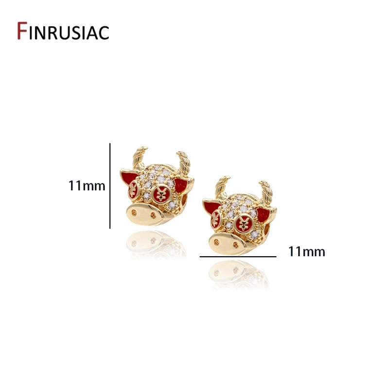 Gold Plated Cow Beads , Pave Setting Zircon Animal Bull Head Beads Accessories DIY Handmade Jewelry Bracelet Components image 2