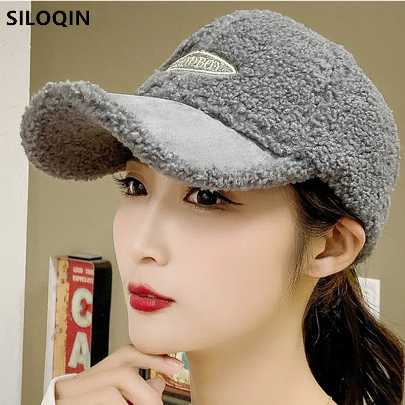 

SILOQIN Multicolor Winter Women's Warm Lamb Wool Baseball Caps Lovely Fashion Female Hat Snapback Cap Adjustable Size Sports Cap