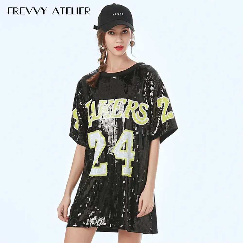 DJ sequins letter dress oversize loose dress Women  party luxury  star Jersey style hip pop style dress  camis