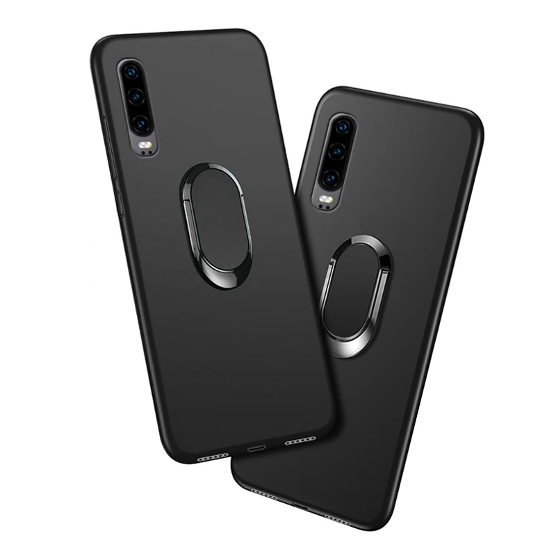 Cover For Huawei P30 Case ELE-L09 ELE-L29 Red Blue Black Classic Finger Ring 360 Degree Rotation Soft Silicon