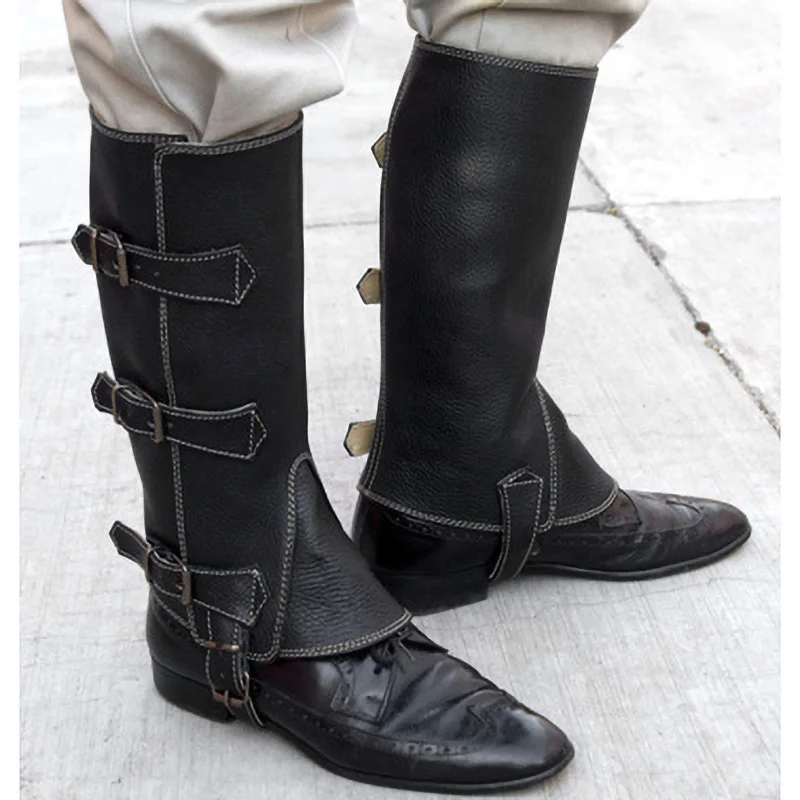 Medieval Armor Half Chaps Leather Gaiter Viking Scout Messenger Hiking Boot Shoes Buckle Cover Motorcycle Leg Kit For Men Women