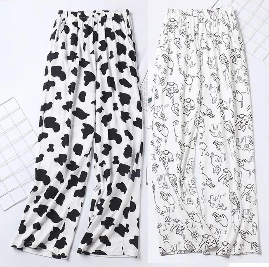 Cow Home Wear  Soft Comfort Unisex Full-Length Sleep Pants Lounge at Home Pants Women Spring Summer Cotton Pajamas Sleep Bottoms