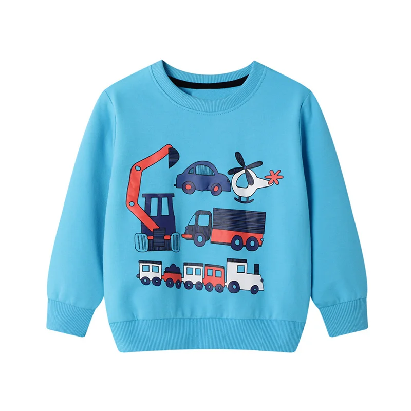 BINIDUCKLING Blue Car Printed Sweartshirts For Kids Boys 2 3 4 5 6 Years Autumn Fall Spring Clothes Tops Sweater Children Boys