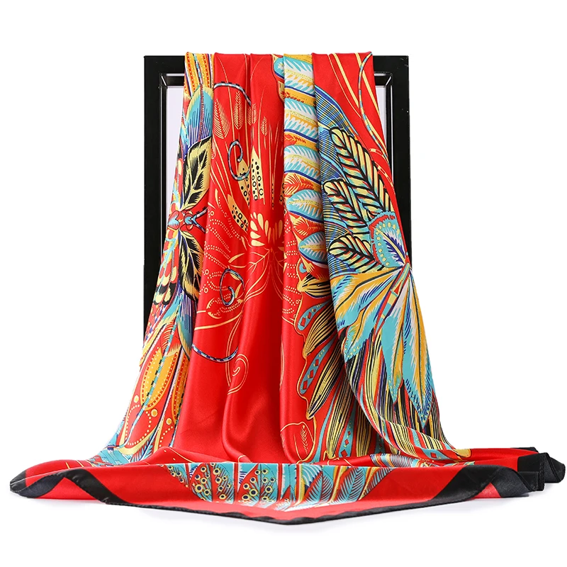 90*90Cm Luxe Zijde Satijn Hoofd Vrouwen Mode Hoofddoek Print Haar Vierkante Hoofdband Neck Sjaals Bandana Floulard Dames dropship