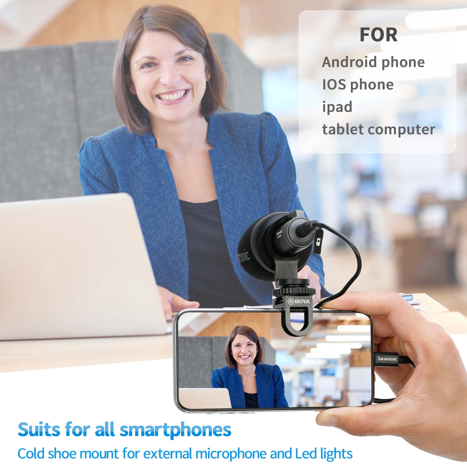 بويا BY-C12 الألومنيوم المشبك مع الباردة حذاء جبل لربط الملحقات الهاتف الذكي اللوحي ميكروفون LED ضوء Vlog فيديو لايف